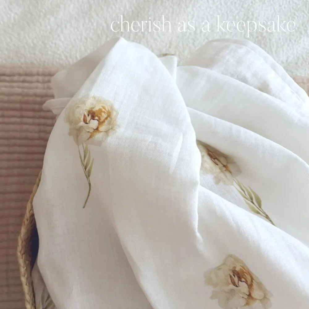 Natural Fibers Baby Blanket Handmade Organic Cotton Fabric Flower June Rose